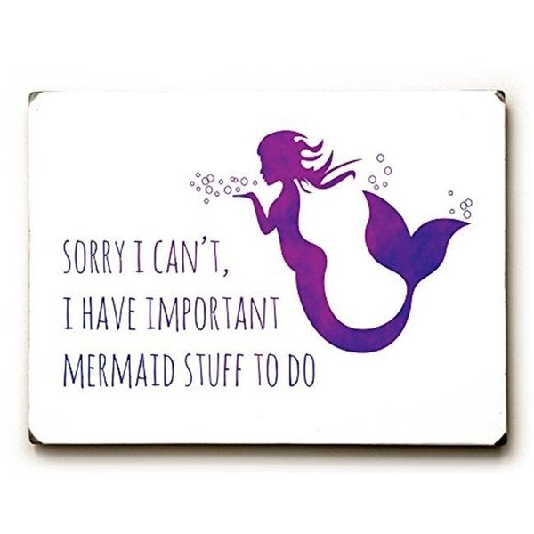 One Bella Casa One Bella Casa 75014SW912 9 x 12 in. Important Mermaid Stuff Solid Wood Wall Decor; Purple 75014SW912